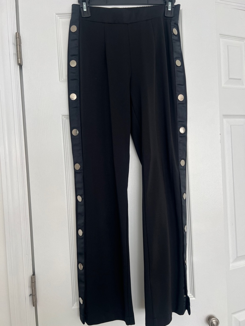 Black Wide-Leg Pants with Side Snap Trim
